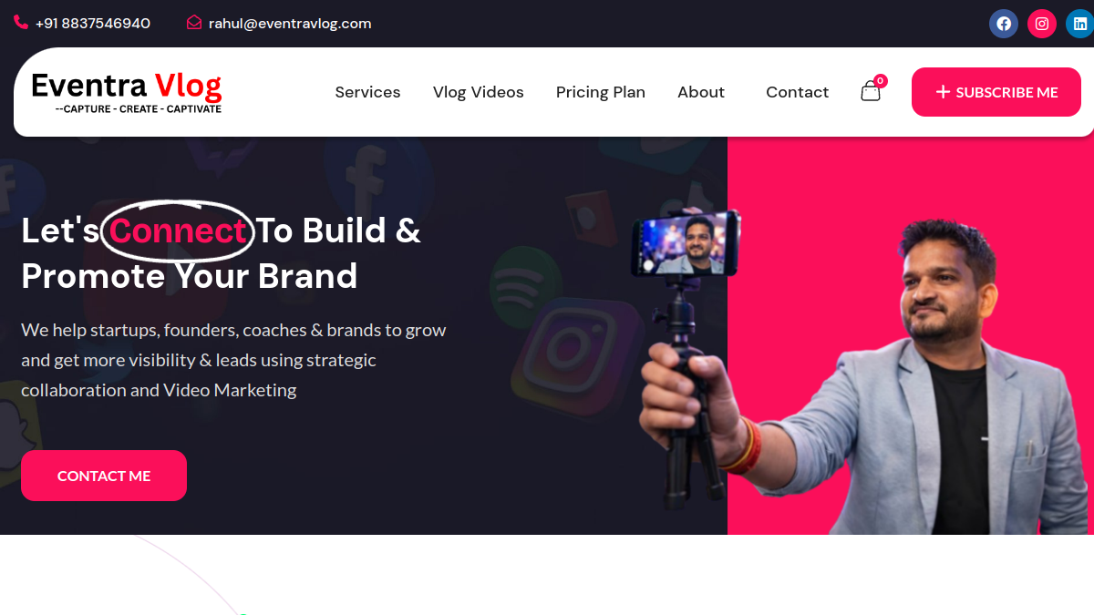 Eventravlog travel and events website homepage — WordPress booking site built by Ask Freelancer